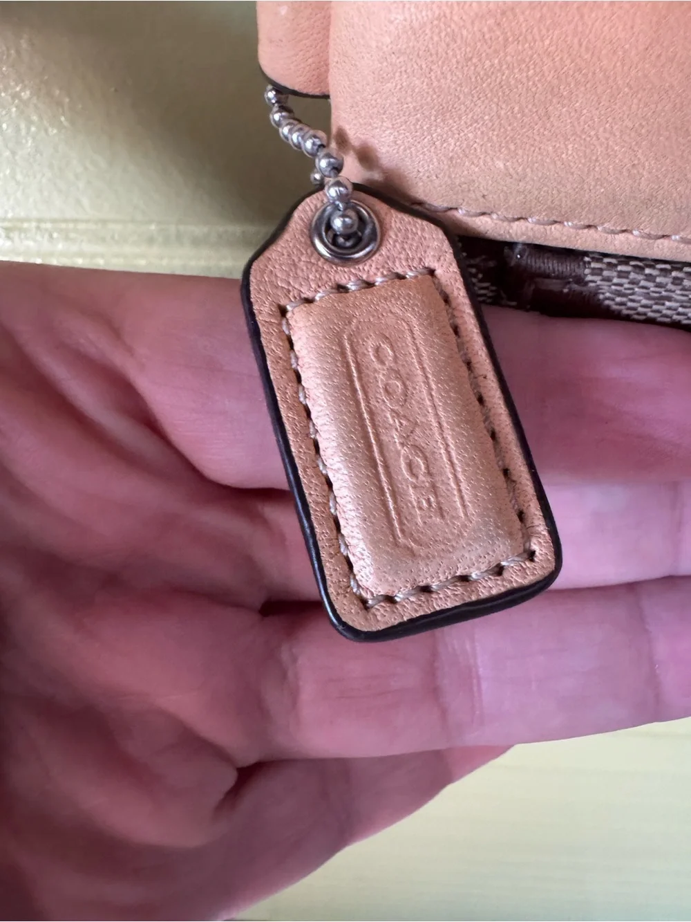 Coach Brown Signature Canvas Wristlet with Tan Leather Trim